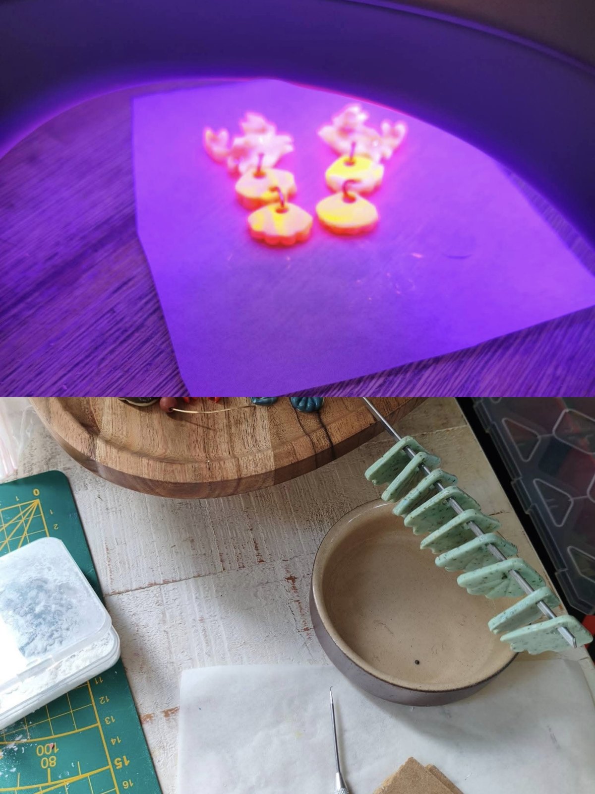 Dernière étape, vernissage ou glassage – étape de fabrication artisanale des bijoux Les Pampilles de Gégé