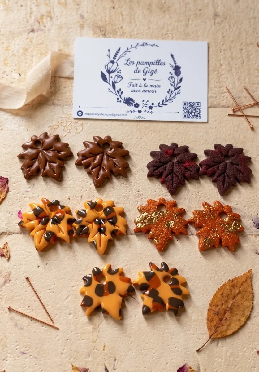 Pampilles feuilles d automne – Automne , hiver – Marron,jaune, orange,rouge et doré – création artisanale faite main