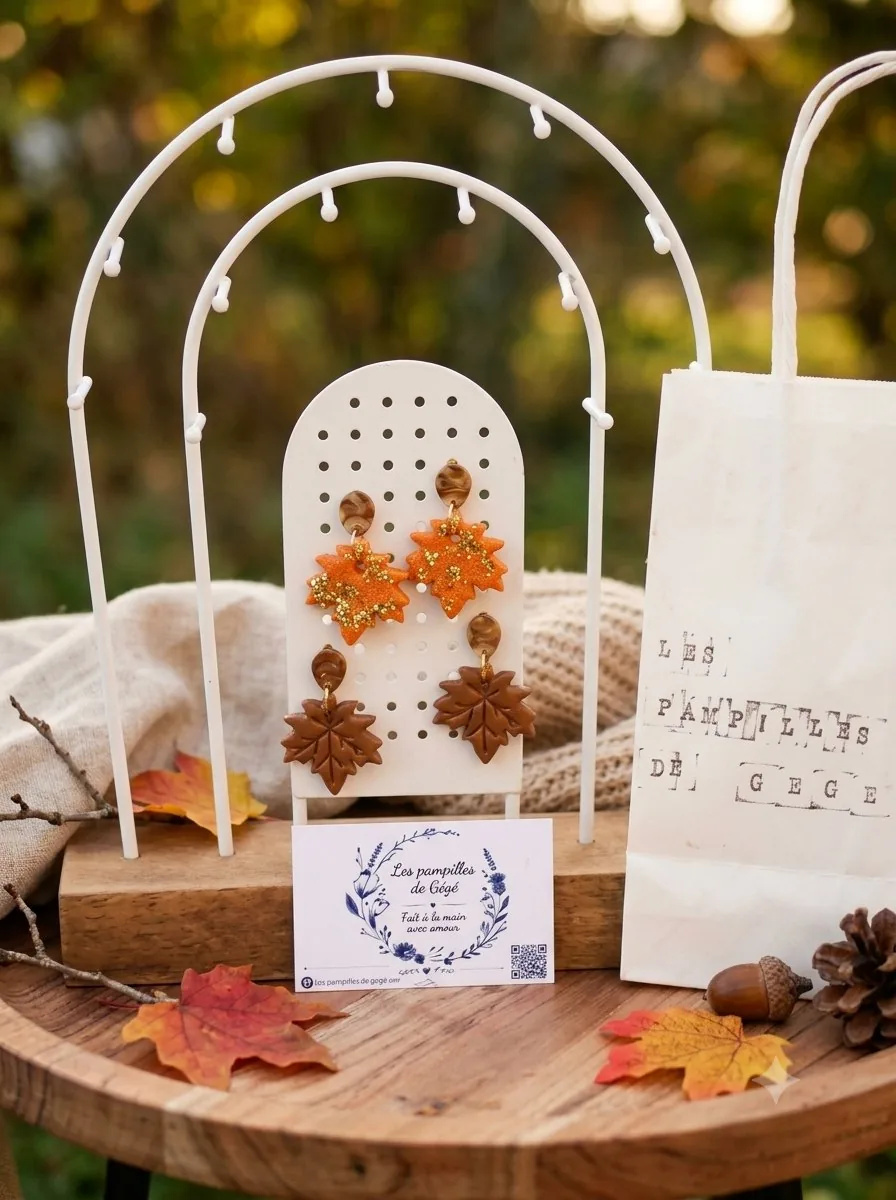 Clous d 'oreille gouttes martelées feuilles d automne  – bijou artisanal fait main