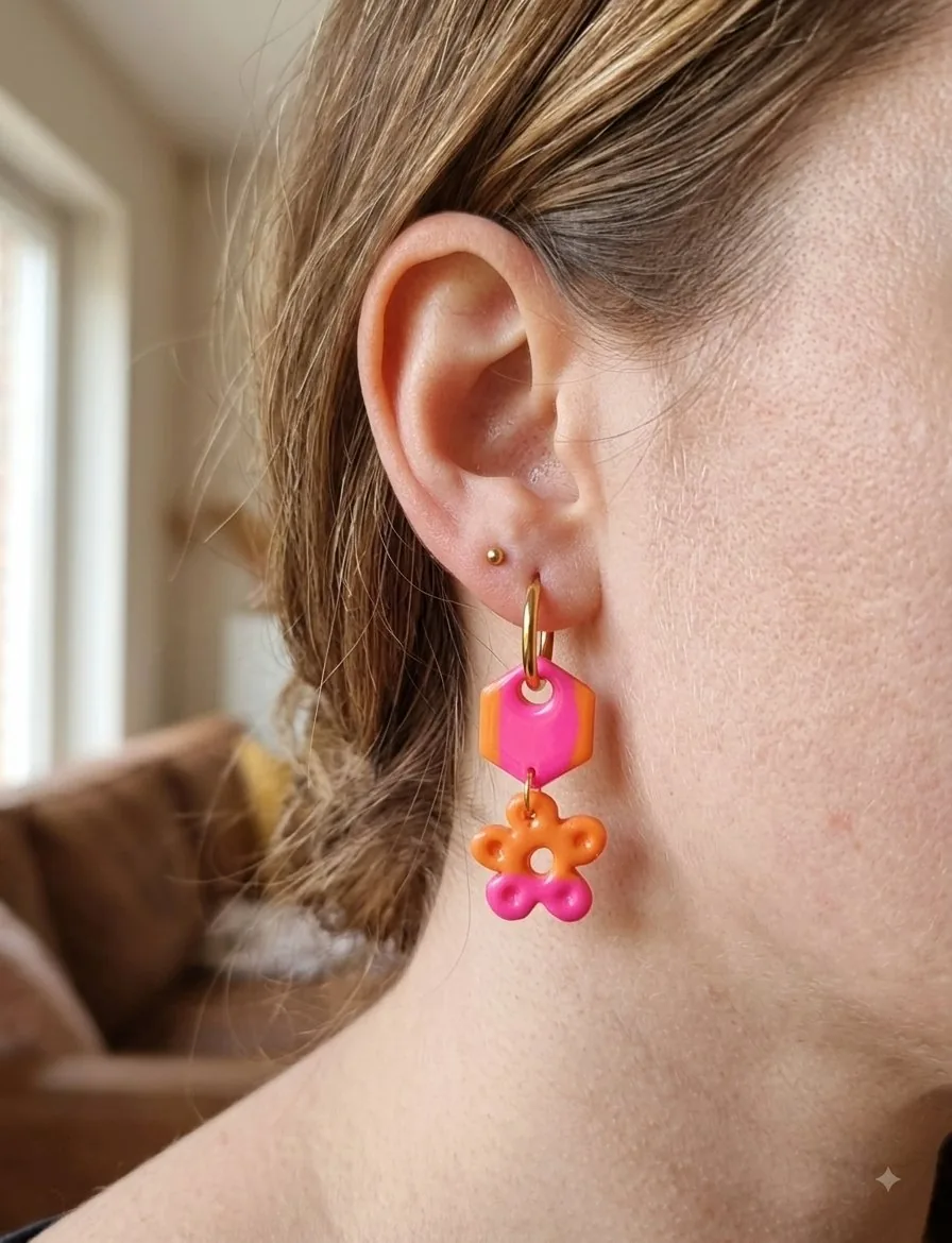 Duo d été fleuri/fluo – bijou artisanal fleurs