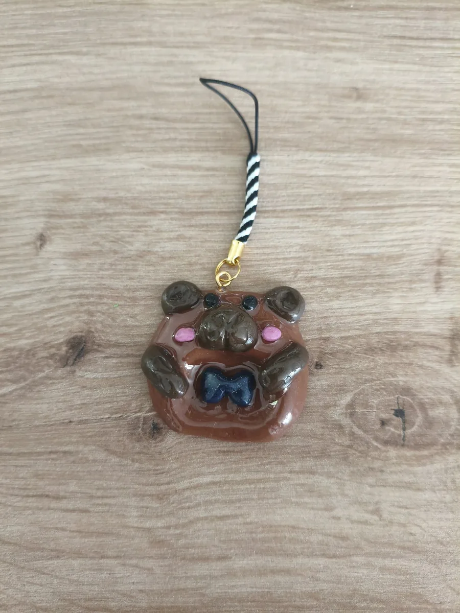 Worry stone, ours – vue 4 – Marron – Pâte polymère, acier inoxydable ,paracorde