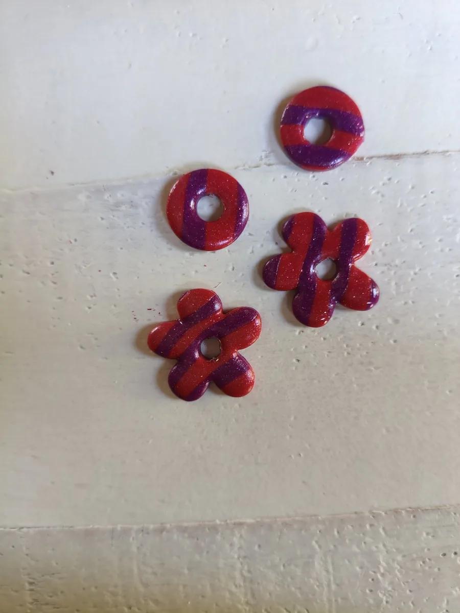 Pack eleanore, donut rayé – vue 3 – Fushia et violet pailleté – Pâte polymère