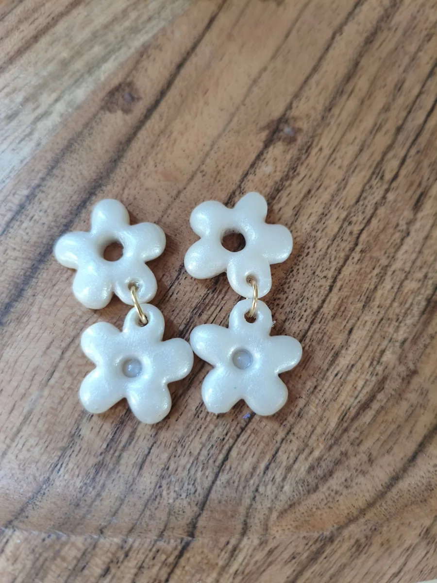 Double eleanore nacrée – vue 3 – Blanc nacré – Pâte polymère