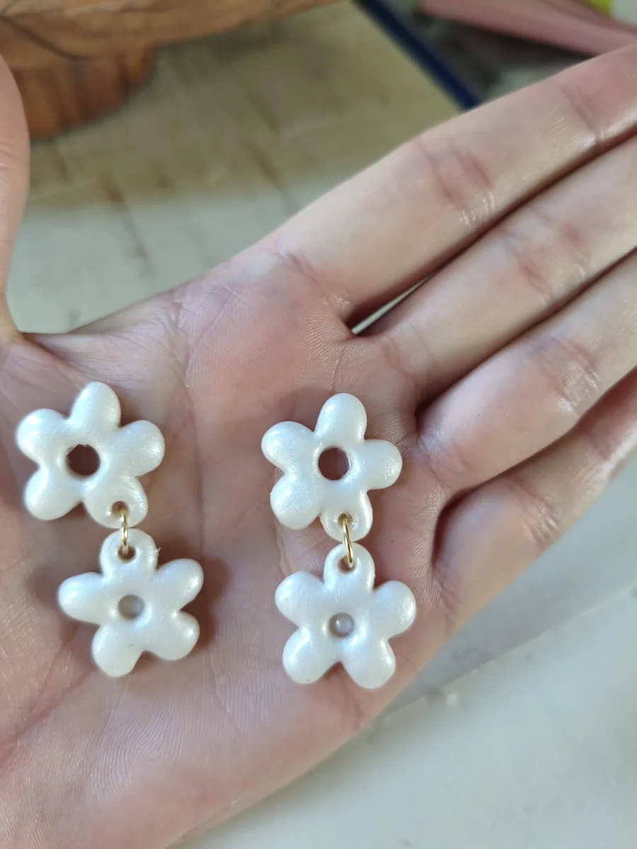 Double eleanore nacrée – vue 2 – Blanc nacré – Pâte polymère