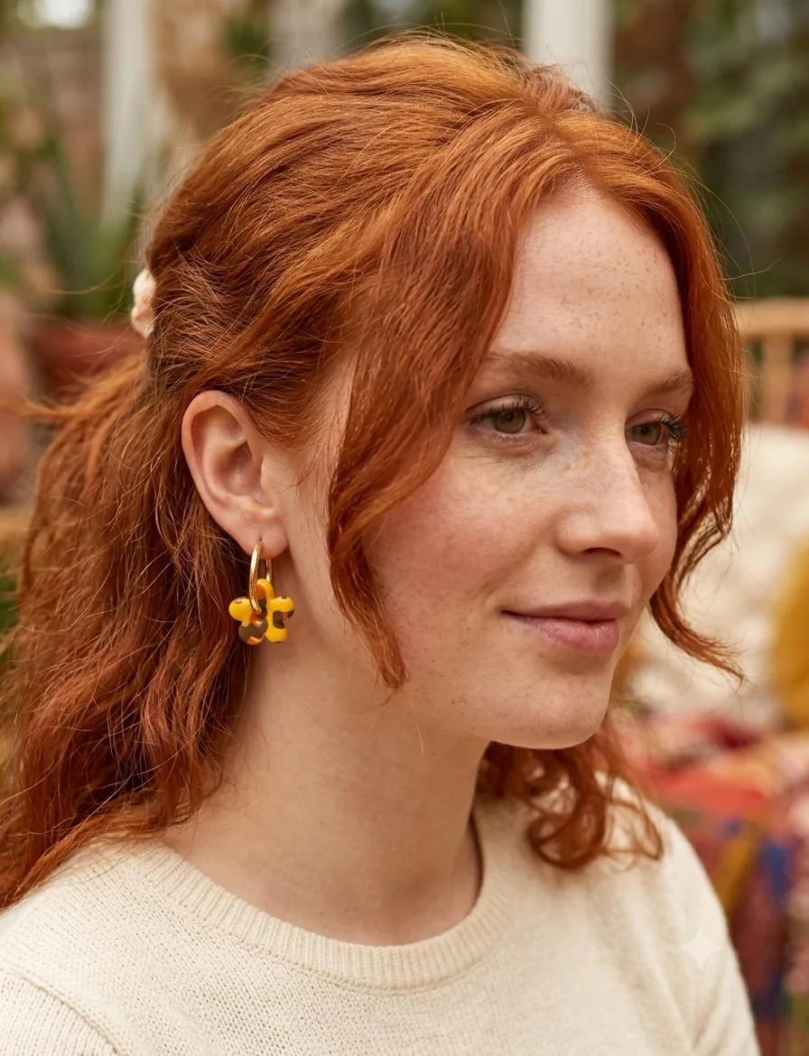 Eleanore savane – Boucle d'oreille – Jaune marron orange – création artisanale faite main