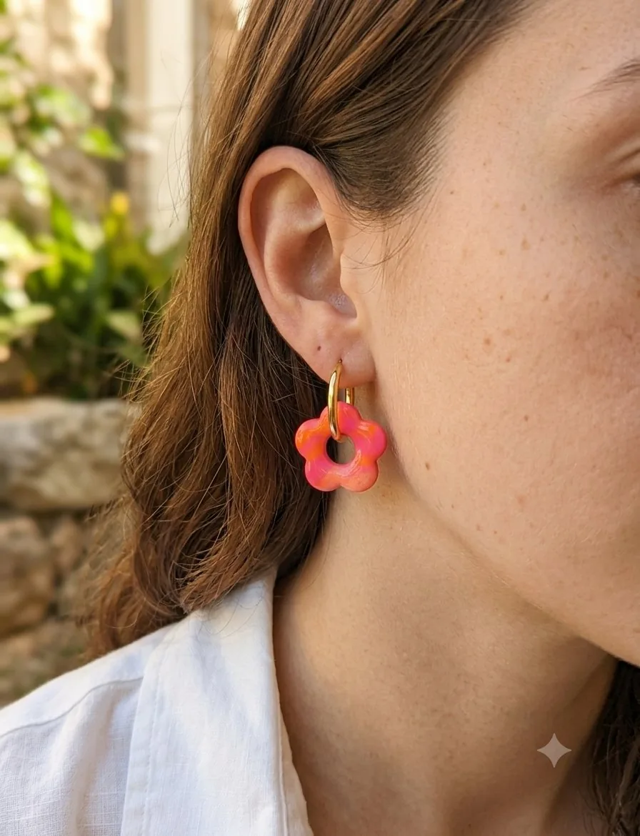 Mathilde rose fluo  – bijou artisanal fleurs
