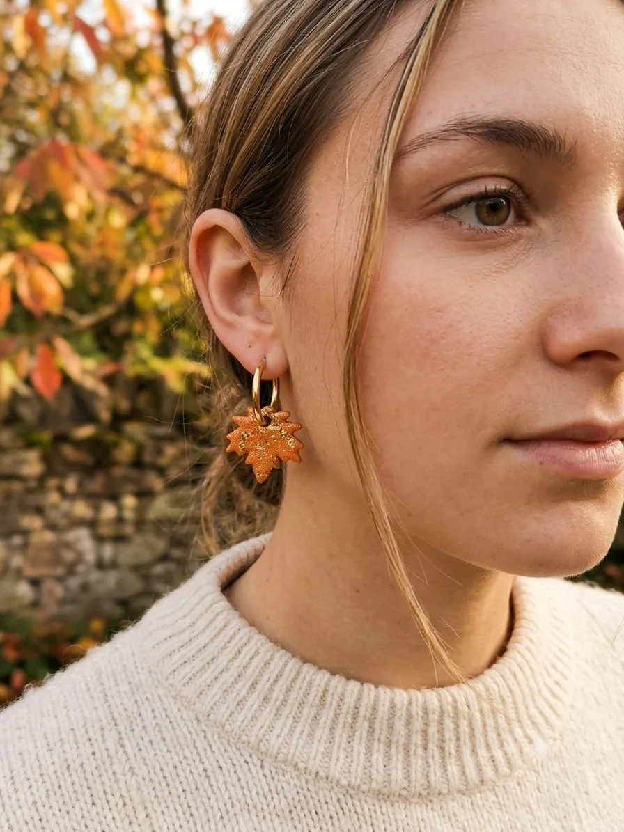 Feuilles d automne  orangée  – bijou artisanal automne