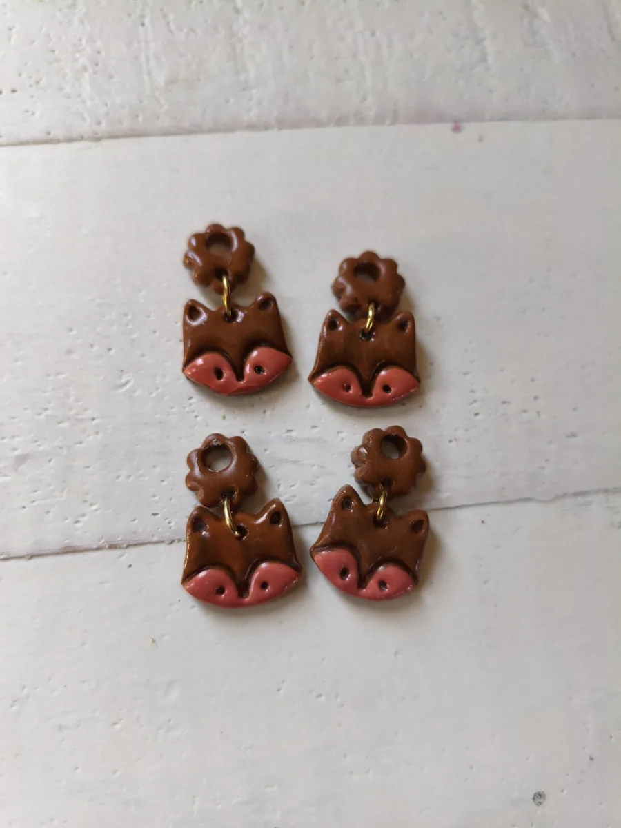 Pampilles duo du renard marron – vue 2 – Marron,rose – Pâte polymère