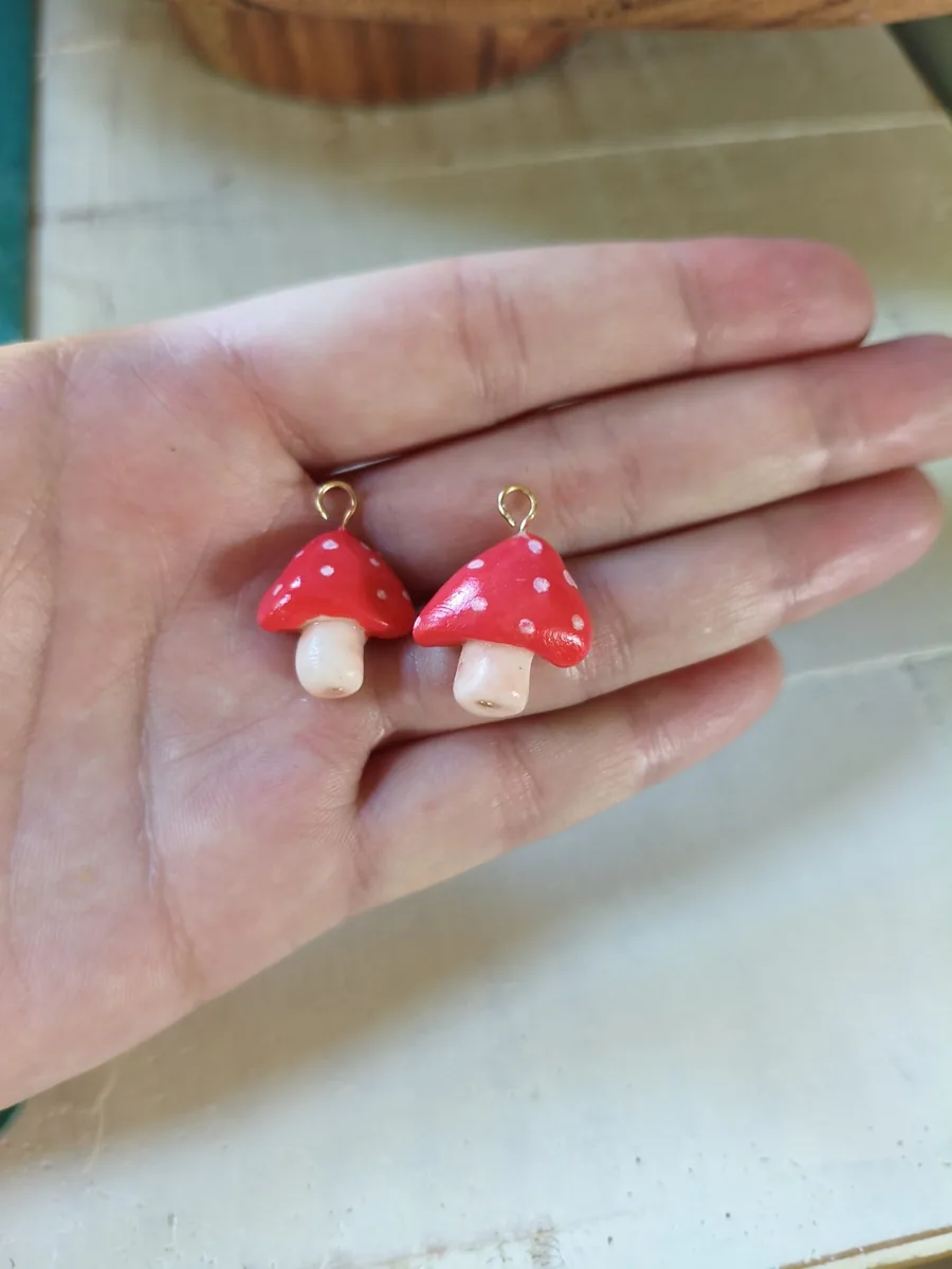 Pampilles champignons d automne rouge – vue 2 – Beige ,rouge – Pâte polymère