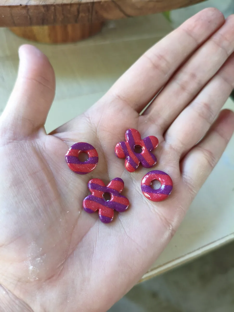 Pack eleanore, donut rayé – vue 2 – Fushia et violet pailleté – Pâte polymère