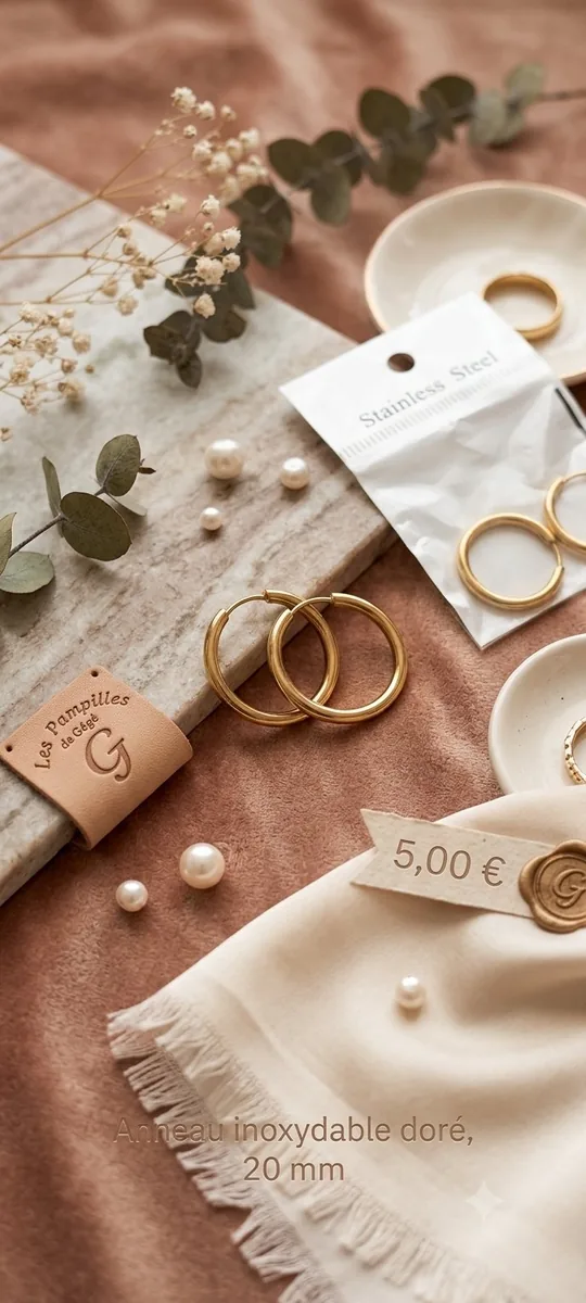 Anneau inoxydable doré  – bijou artisanal boucle d'oreille