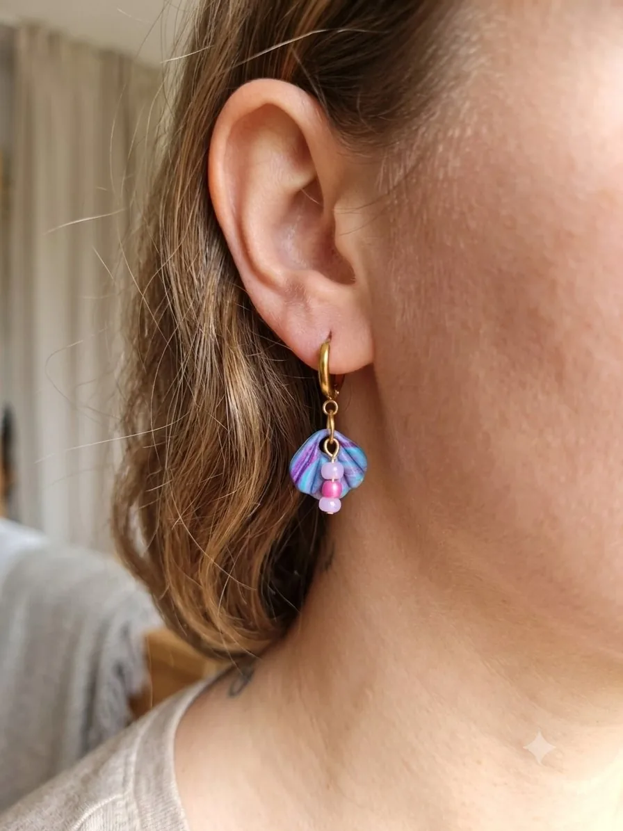 Boucle d'oreille coquillage perlé  – bijou artisanal offres pack