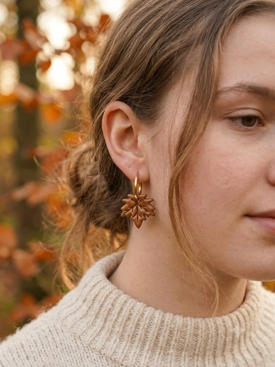 Feuilles d automne  marron nervurée  – bijou artisanal automne