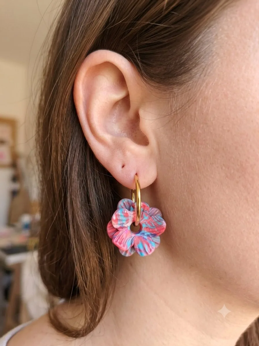 Emy rose poudrée  – bijou artisanal fleurs
