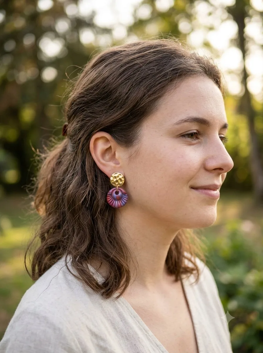 Clous d' oreilles Aurélie – Clous d 'oreille – Violine,grenat et doré – création artisanale faite main